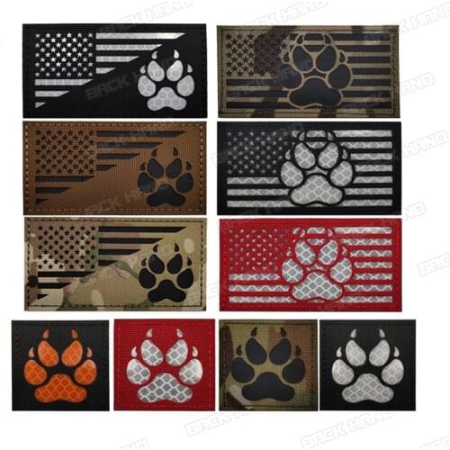 K9 Dog Infrared USA flag IR patch paw pet dog K9 Multicam reflective applique for dog coat vest Clothing CP hook loop patches