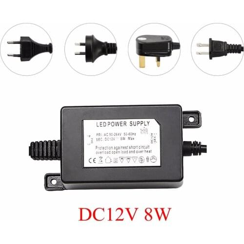 IP67 Waterproof DC12V 8W Transformer Power Supply Driver for LED Light Outdoor or Indoor EU,US,UK,AU plug