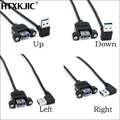 30cm USB 3.0 A female panel mount to USB A male 90 degree Up & Down & Left & Right angle plug extension cable for computer host