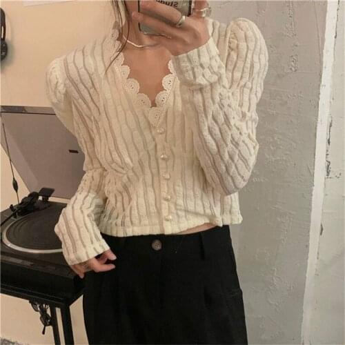 Lace Blouse Design shirt 2021 new spring womens French short lace patchwork shirt bottoming long-sleeved tops