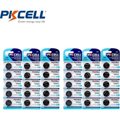 PKCELL 10Pcs/2Cards CR2032 + CR2025 + CR2016 3V Lithium Battery Button Dry Cell total 30pcs Coin Batteries