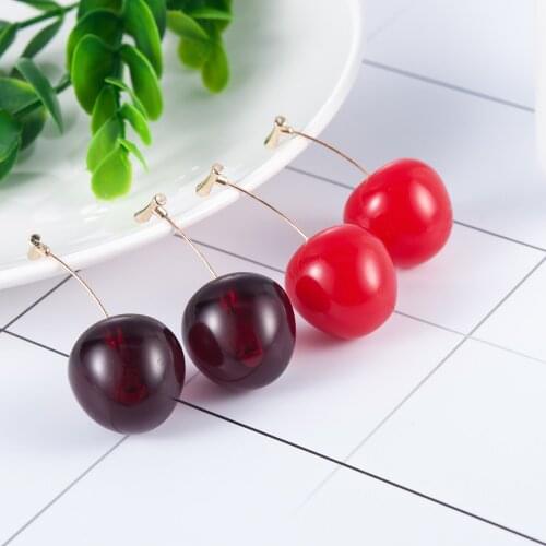 Cute New Fashion Fruit Earrings Women Girls Resin Cute Round Dangle Red Cherry Drop Earrings Jewelry Gift