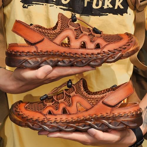 MOONBIFFY Men's Leather Sandals