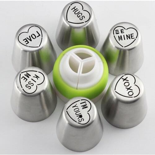 Mujiang 7Pcs Letters Russian NozzlesValentines Day Icing Piping Pastry Tips Wedding Cake Decorating Dessert Baking Pastry Tools