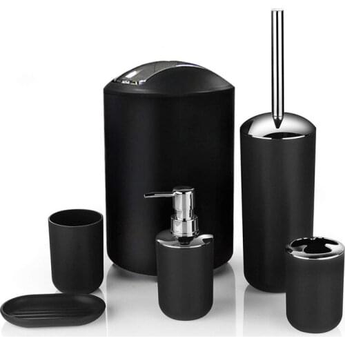 Bathroom Accessories Sets Portable Plastic Toothbrush Holder Soap Dispenser Toilet Brush Trash Can Home 6pcs Sets Bathroom Kit