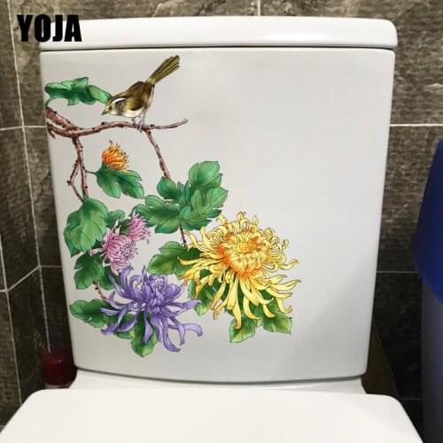 YOJA 18.3X23.1CM Classical Flower And Bird Painting Toilet Sticker Home Room Wall Decor Decal T1-1984