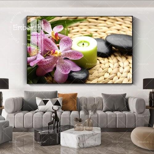 Wall Art Print Spa Stones Zen Painting Candles Orchid Flower Poster Wall Picture For Bathroom Kitchen Modern Decoration