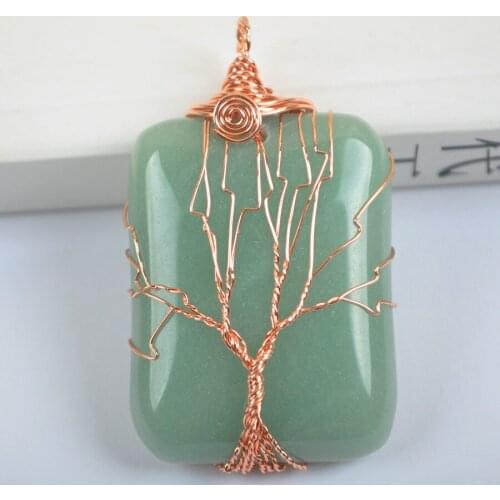 Natural Lucky Green Aventurine Handmade Wire Wrap Tree GEM Pendant Jewelry S641