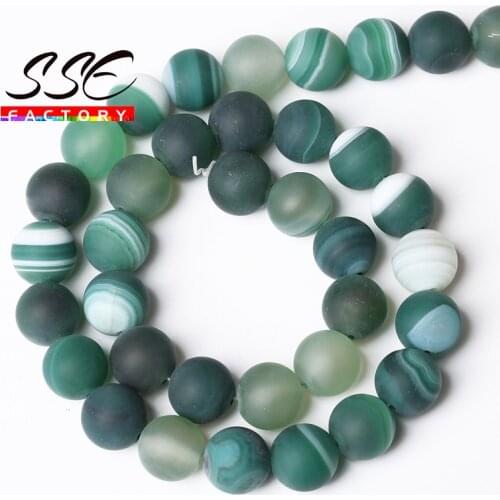Natural Green Stripe Agates Round Loose Beads Matte Stone Beads 15"Strand 4 6 8 10 12MM For Jewelry Making Diy Bracelet Necklace