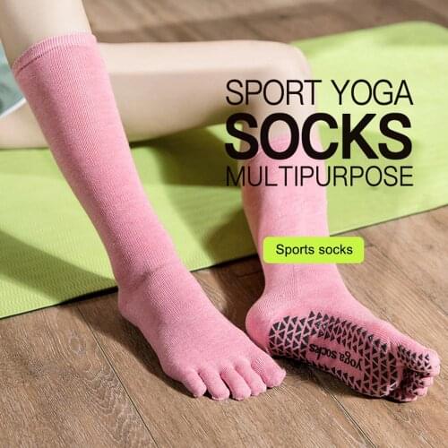 USHINE Non-slip Five Fingers Yoga Socks Long Tube Dance Socks Fitness Cotton Sports Stockings Pilates Ballet Socks Man Woman