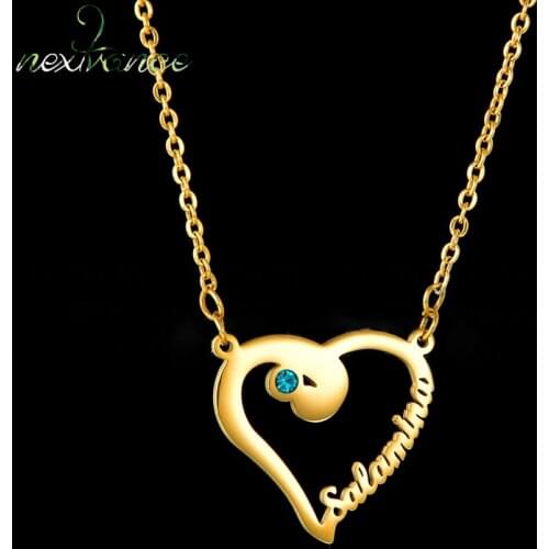 Nextvance Customize Name Necklace Heart Rhinestones Pendant Stainless Steel Personalized Chain Necklaces Letter For Women Gift