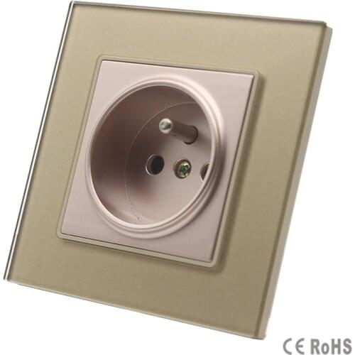 New Arrived Luxury French Standard Socket Golden Crystal Glass Switch 2 Pin French Wall Plug Socket,tempered Crystal Glass Panel