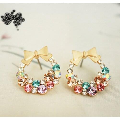 New Fashion Vintage Exquisite Flower Earrings Colorful Crystal Bow Earrings For Women Boho Earrings Statement Jewelry for Women