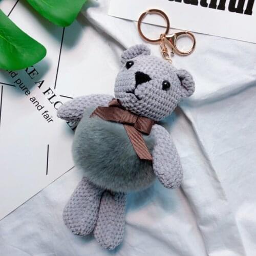 New Bear Key Chain with Rabbit Fur Ball Poret Clef Cute Key chain Key Ring Holder Women Backpack Ornament Gift XL2000