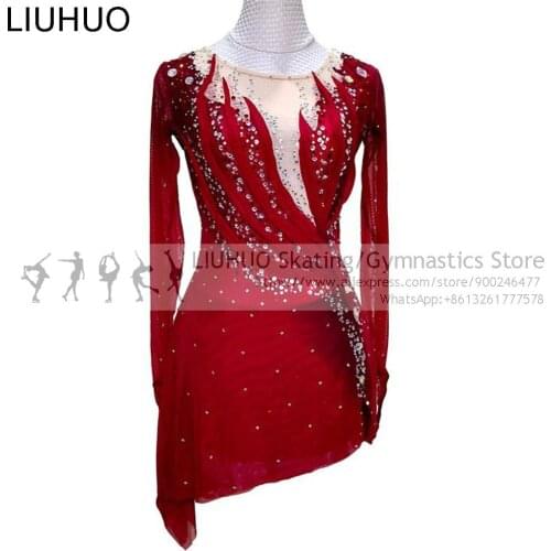 Figure Skating Dress Girl Ice Skating Competition Red Elegant Performance Rhythmic Ballroom Dance Leotard Artistic Costume Women