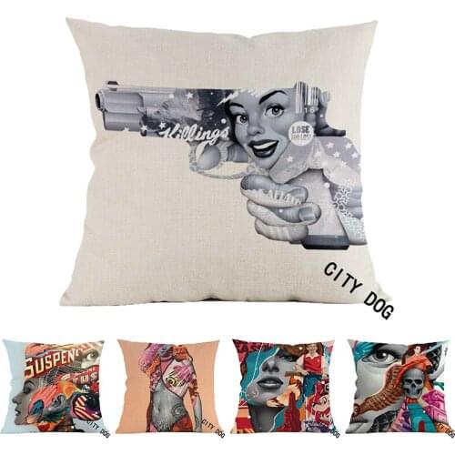 Pop art mixed media style character portrait 45*45cm square pillow case Cushion cover car sofa decoration pillow cushions