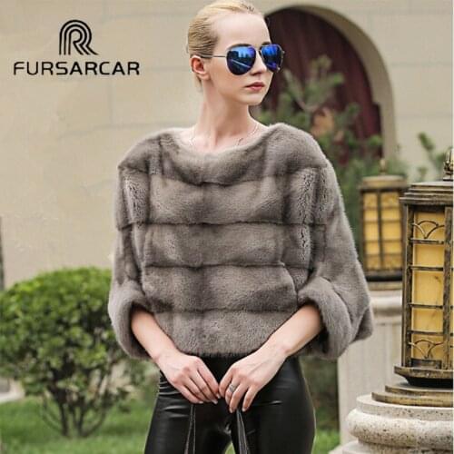 FURSARCAR Luxury Womans Real Mink Fur Coats Genuine Fur Poncho Shawl Natural Winter Female Jacket Full Pelt Cape for Women