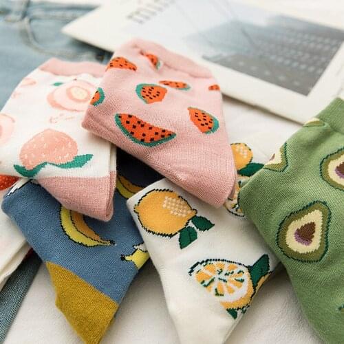 Cute Sweet College Style Womens Socks Cotton Tube Socks Avocado Strawberry Banana Fruit Socks Girl Socks Summer Street