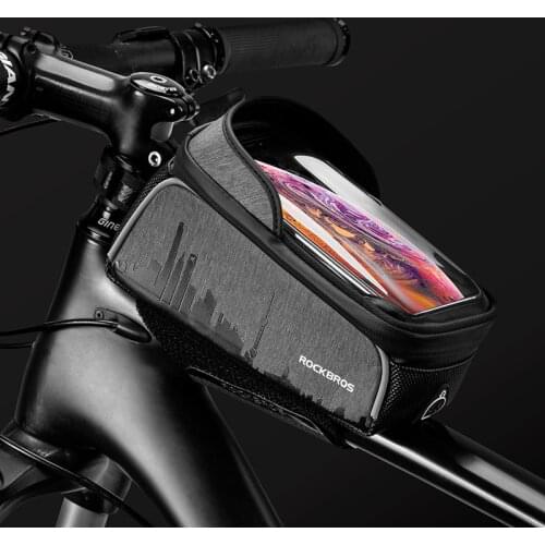 ROCKBROS Bike Accessories Front Bicycle Bag Waterproof Bike Pannier Touch Screen Phone Case 6.5inch MTB Cycling Top Tube Bag