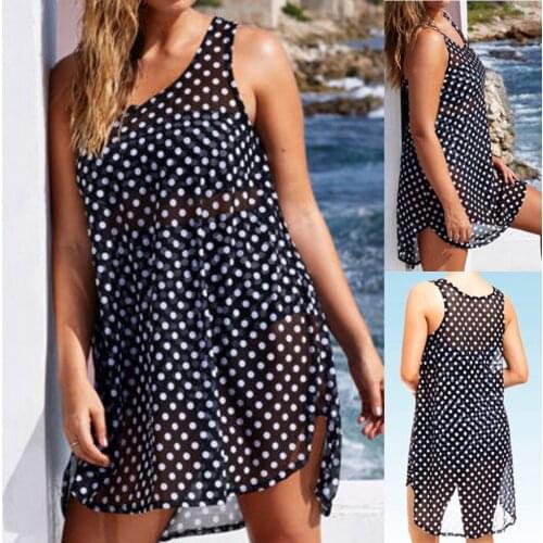 Womens sexy Polka Dot Print Chiffon bikini blouse beach skirt summer beach swimsuit sexy 2021Bikini Swimwear Cover-Ups