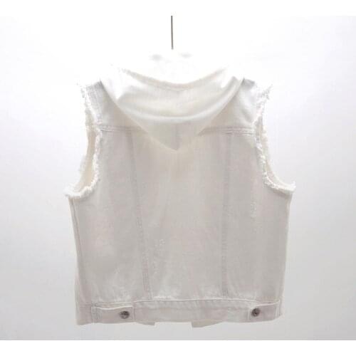 Fashion Women White Hoody Denim Vest Short Waistcoat Plus Size 5XL Hole Ripped Sleeveless Jacket Casual Tassels Jeans Vests Top