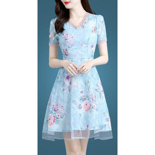 Summer Women Dress Elegant Floral Retro Vintage Vestidos Valentines Day Mesh Slim Feminine Party Dress Plus Size S~4XL 4760