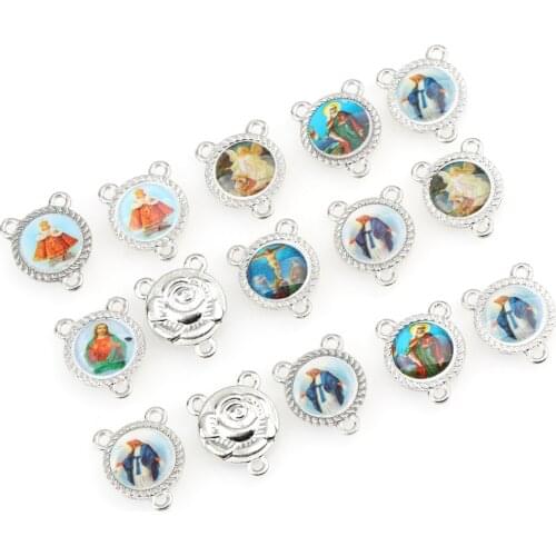10pcs MixPattern Religious Charms Three Holes Maria Rose Necklace Link Charm Pendants Jewelry Making DIY Jewelry Accessories