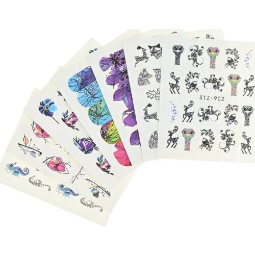 14Sheet/Set Water-Transfer Simple Ink-Painting Sticker,French Ink Flower Nail Decal Watercolor Sliders Manicure Tattoo Sticker