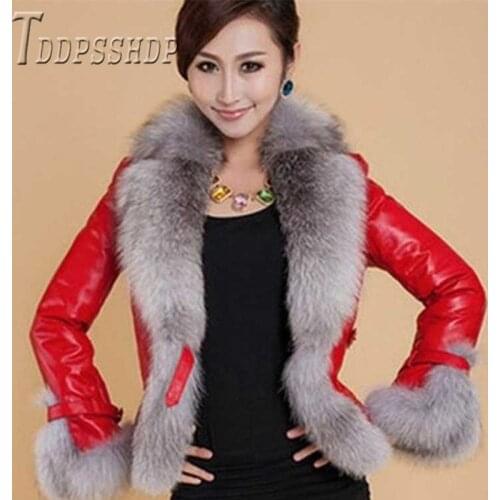 2019 Faux Fur Pu Leather Women Coat Short Style Plus Size Female Jacket