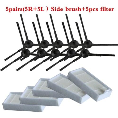 5 pairs(5R+5L) side Brush + 5pcs hepa Filter for panda x500 ECOVACS CR120 CEN540 CR130 GUTREND JOY90/FUN110