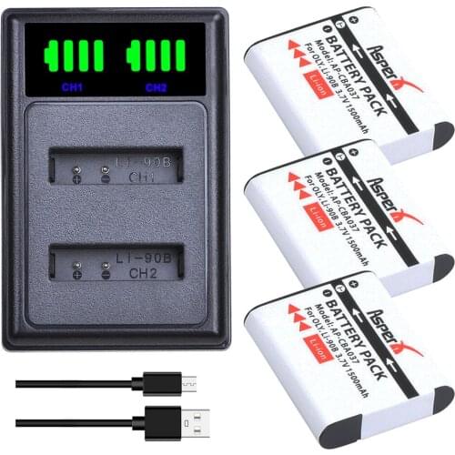 3Pcs LI-90B LI-92B Batteries + LED Dual Charger with Type C for Olympus Tough TG-1 iHS TG-2 iHS TG-3 TG-4 TG L20 SH50 iHS SH60