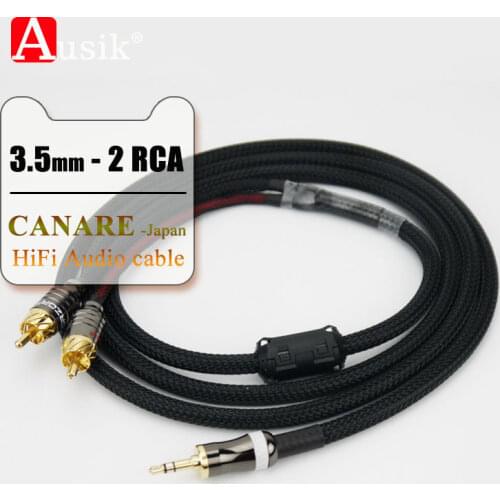 A002 HiFi Stereo 3.5mm Male to 2 RCA Canare Audio Cable for MP3 CD DVD Amplifier DAC/ Black
