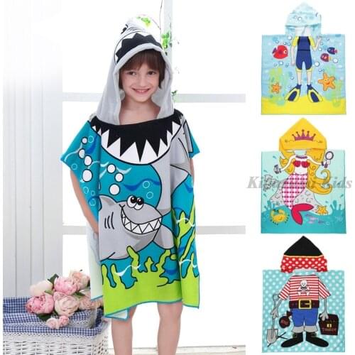 Newborn Baby Bath Towel Toddler Hooded Towel Microfiber Cotton Cloak Beach Towels Cartoon Dinosaur Fish Cape Quick-Drying Poncho
