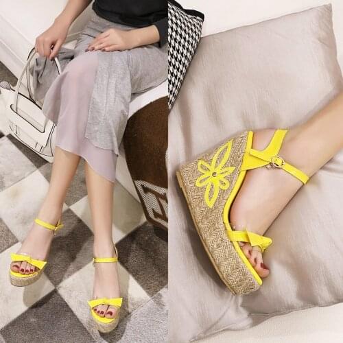 Women Shoes 2021 Bohemian Women Wedge Summer Sandals Pumps Cross-tied High Heels Platform Zapatos Mujer big size 30-46