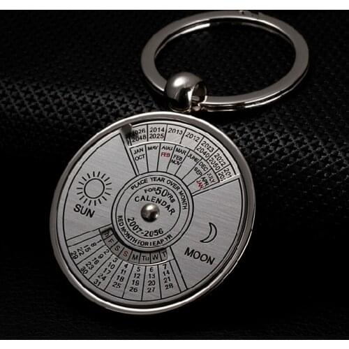 Toy Sports Outdoor EDC 50 Years Perpetual Calendar Keyring Unique Compass Metal Time KeyChain Camping Hiking Gifts Party Favors