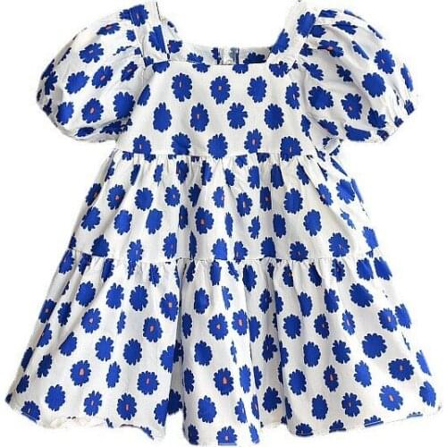 Kids Girls Fashion Puff Sleeve Floral Dress Children Girls Stylish Dress for Party Daily Wear
