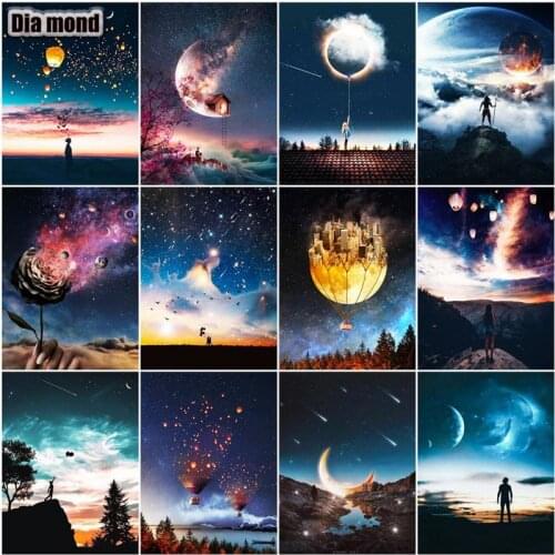 DIY Diamond Painting Universe Full Square/Round Drill Diamond Embroidery Mosaic Moon Night Landscape Home Art Decoration
