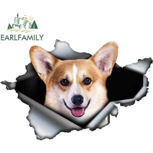 EARLFAMILY 13cm x 8.5cm Funny Corgi Car Sticker Torn Metal Decal Reflective Stickers JDM Pet Dog Decals 3D Car Decoration