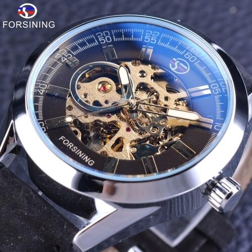 Forsining Waterproof Transparent Open Work Luminous Hands Genuine Belt Men Watch Top Brand Luxury Automatic Skeleton Wrist Watch