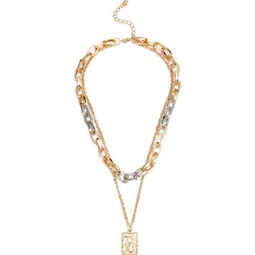 ORNAPEADIA Personalized Necklace Double Color Combination Geometric Chain Fashion Necklace for Women Wild Short Pendant Necklace