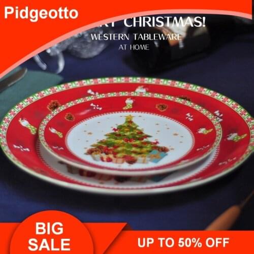 Ceramic Christmas Tree Red Round Plates Dishes Beef Dishes Dessert Dish Fruit Snack Plate Home Dinnerware Decoration