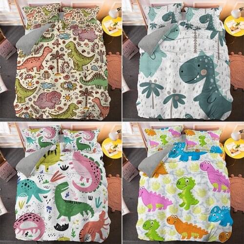 Cartoon Dinosaur Digital Print Bedding Set Twin Queen King Size Warm Comforter Duvet Quilt Cover and Pillowcase Soft Bedclothes