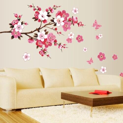 Beautiful sakura wall stickers living bedroom decorations diy flowers pvc home decals mural arts poster 46*65CM