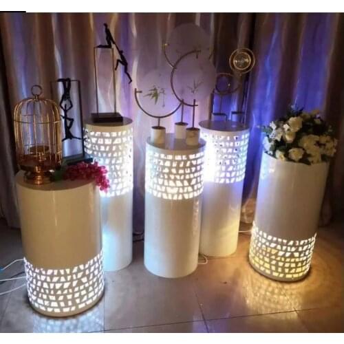 Round Light 5pcs Risers White Iron LED Cylinder Plinth Display Party Pedestal Wedding Decoration