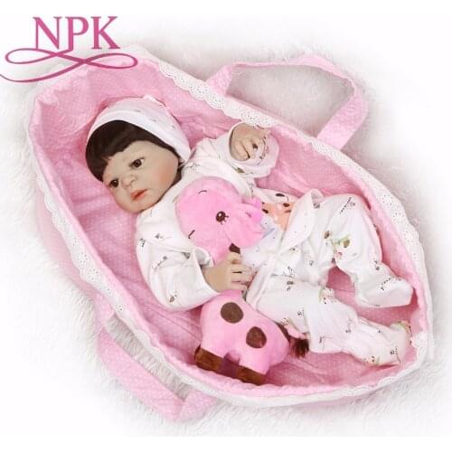 NPK 56cm full body Silicone reborn Baby Doll Girl Newbron Lifelike Bebes Reborn toys playmates for kids with sleeping bag