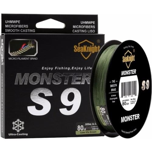 New best Monster S9 300M Braided Fishing Lines 30LB 40LB 50LB 80LB 100LB Spiral Braide Tech. 9 Strands Multifilament PE Green