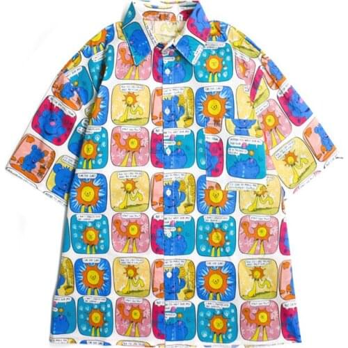 Summer Shirt Women Vintage Graffiti Shirt Casual Man Shirt Loose Short Sleeve Blouse Plus Size Shirt Cartoon Pattern Print Shirt