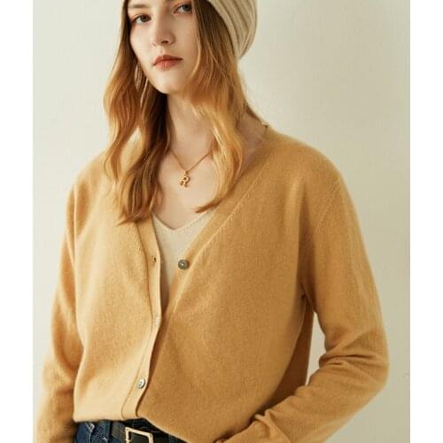 LONGMING Women Sweater Cardigan 100% Cashmere Autumn Warm Knitted Cardigan Winter Fashion Wool Knit Cardigans V-Neck Long Sleeve