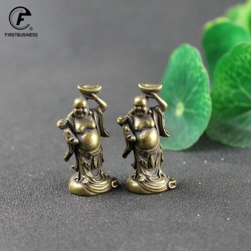 Copper Maitreya Buddha Miniatures Figurines Pocket Brass Small Statue Ornaments Home Decor Craft for Living Room Desk Decoration