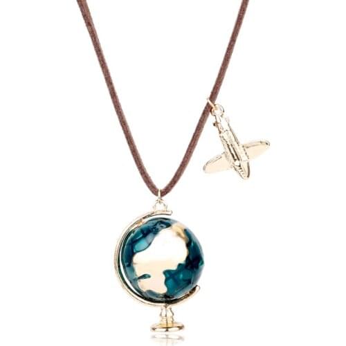 Globe With Earth World Map Mini Aircraft Necklace for Women Men Pendant Choker Jewellery Necklaces for Teen Girls